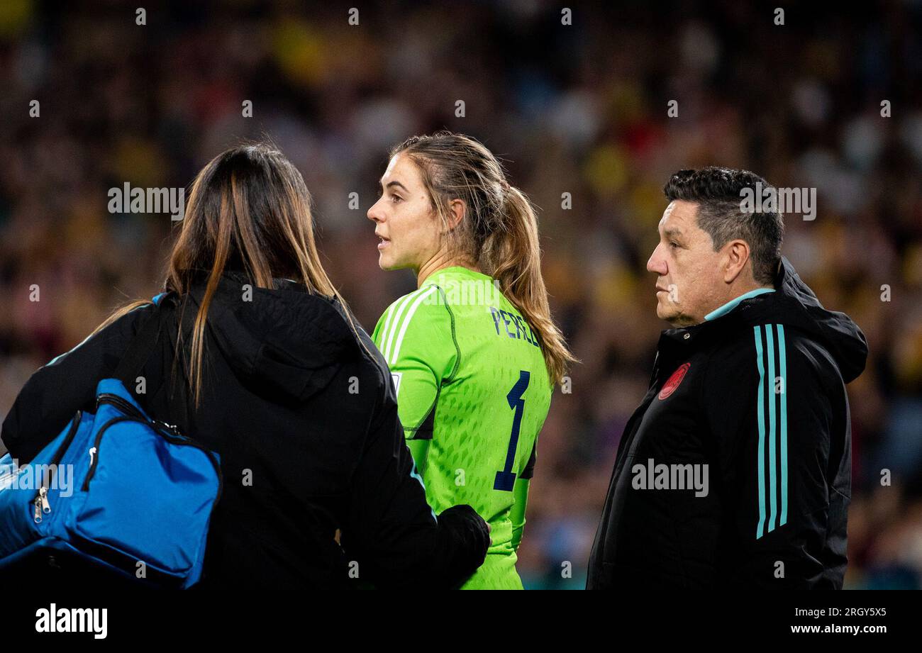Sydney, Australia. 12th Aug, 2023. Colombia's Goalkeeper Catalina Perez Jaramillo (C) is substituted during the quarterfinal match between England and Colombia at the 2023 FIFA Women's World Cup in Sydney, Australia, Aug. 12, 2023. Credit: Hu Jingchen/Xinhua/Alamy Live News Stock Photo
