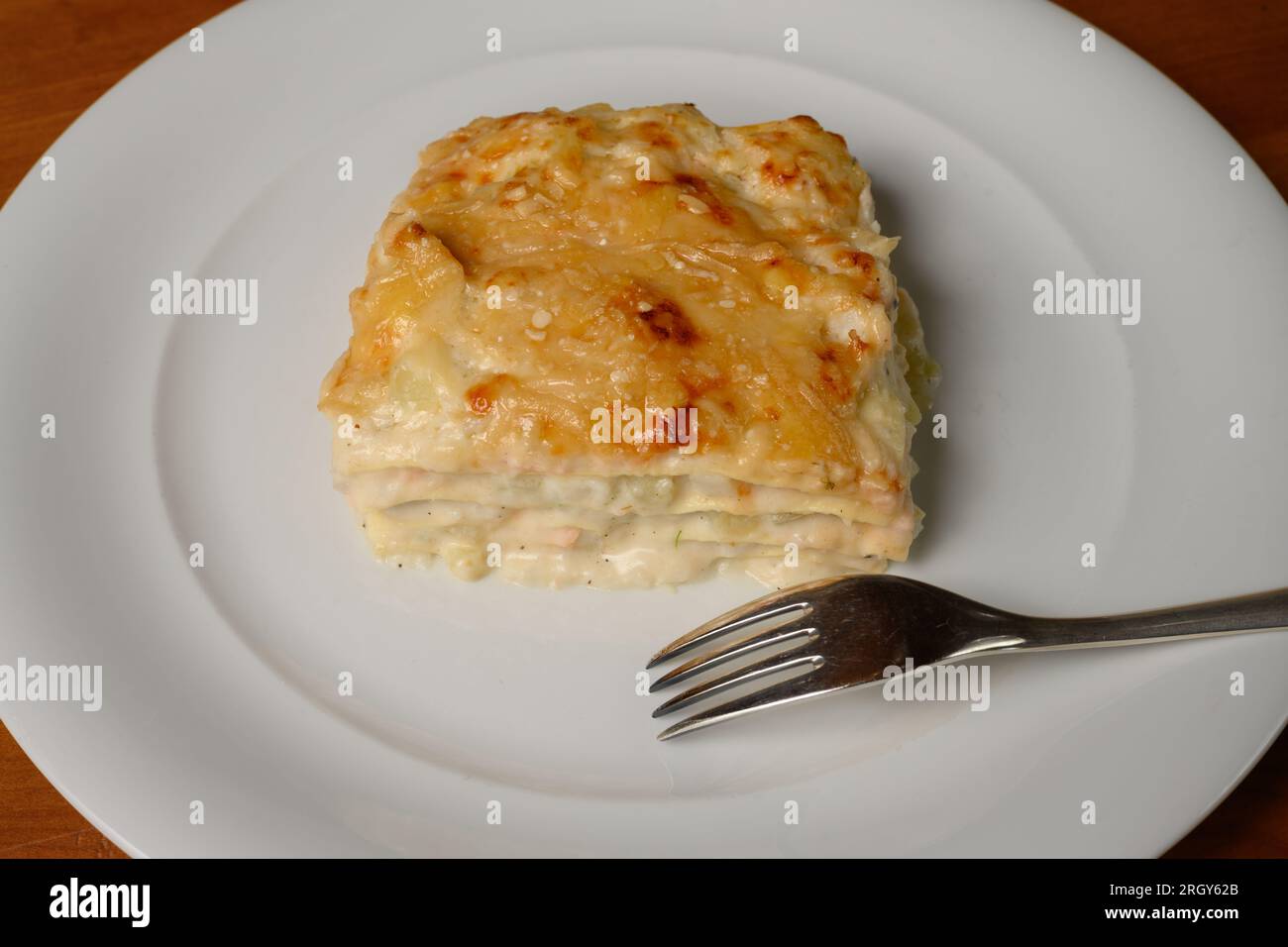 White Fish or Seafood Lasagna, Lasagne Bianche di Pesce or ai Frutti di Mare Stock Photo