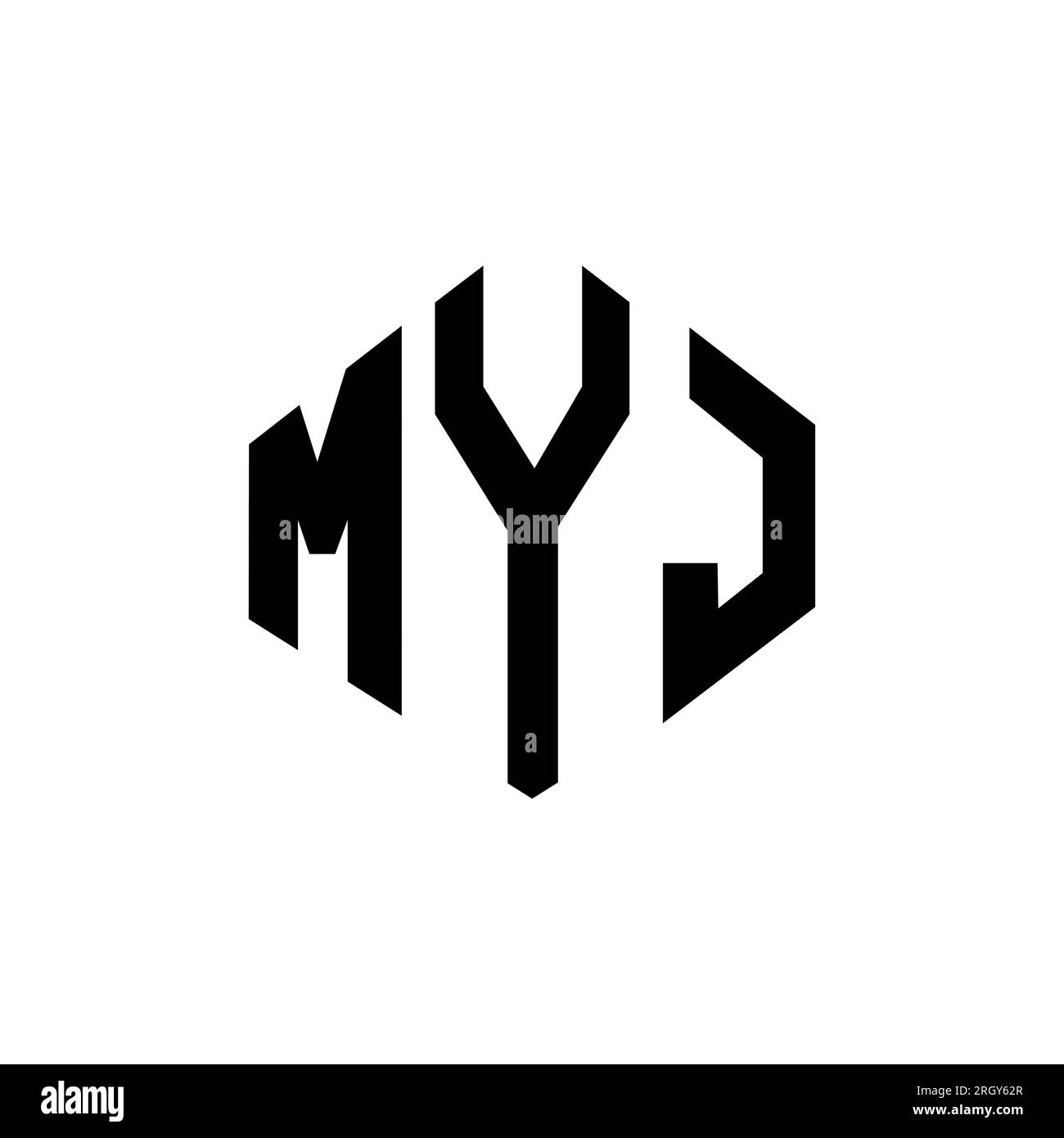 MYJ letter logo design with polygon shape. MYJ polygon and cube shape logo design. MYJ hexagon vector logo template white and black colors. MYJ monogr Stock Vector