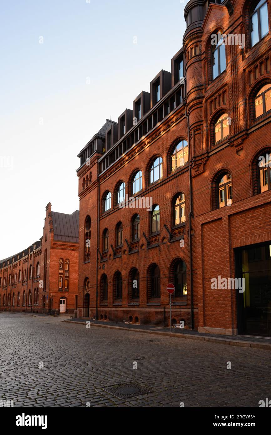 Hamburg, Germany - June 13 2023: Speicherstadt Warehouse District Brick Building Exterior Facade. Stock Photo