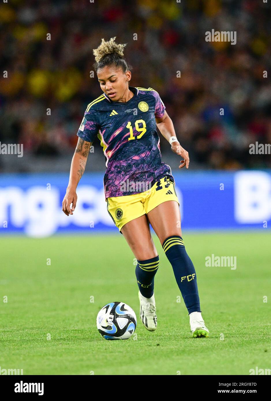 Sydney, Australia. 12th Aug, 2023. Jorelyn Daniela Carabali Martinez of Colombia women national soccer team is seen in action during the FIFA Women's World Cup 2023 match between England and Colombia held at the Stadium Australia. Finals score England 2:1 Colombia Credit: SOPA Images Limited/Alamy Live News Stock Photo