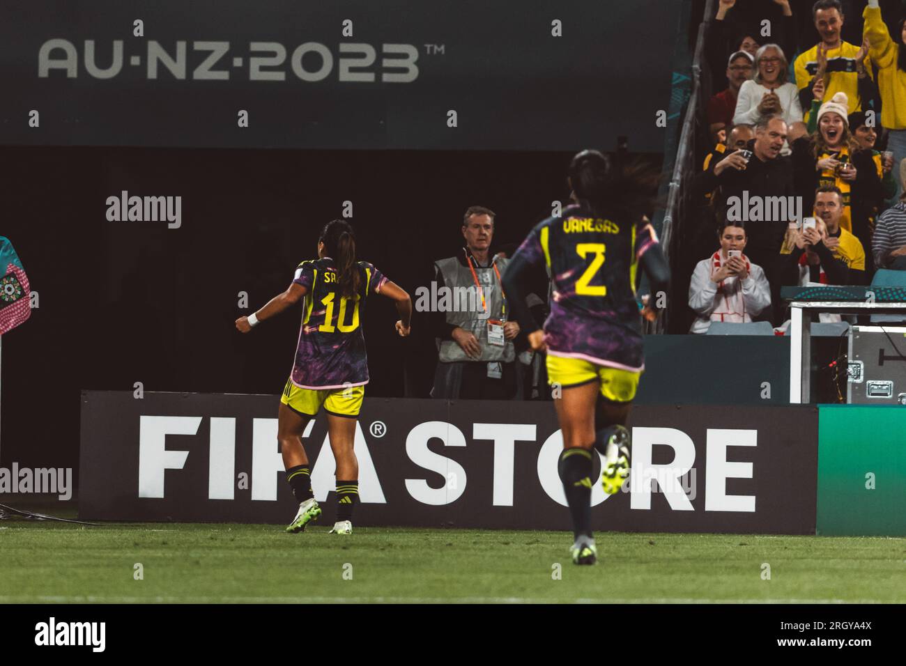 Sydney, Australia. 12th Aug, 2023. Leicy Santos (10) from Colombia celebrating her goal during the 2023 FIFA Womens World Cup Quarter Final football match between England and Colombia at Stadium Australia in Sydney, Australia. (Pauline FIGUET - SPP) Credit: SPP Sport Press Photo. /Alamy Live News Stock Photo