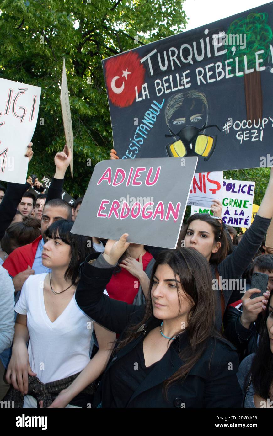 Paris, France, Large Crowd of People, women politics, Protesting on Street, Demonstration Against Erdogan, President of Turkey, By Turkish Community in Paris, Stock Photo