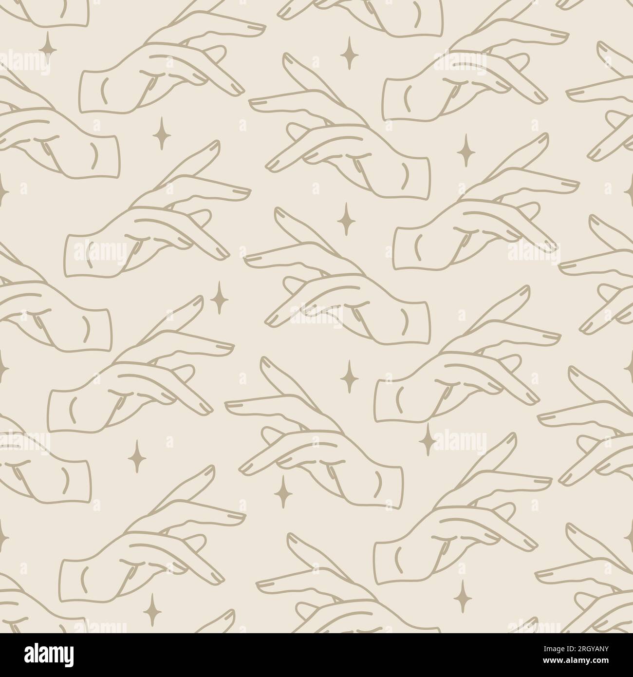 Seamless witchcraft pattern with hands on beige background Stock Vector