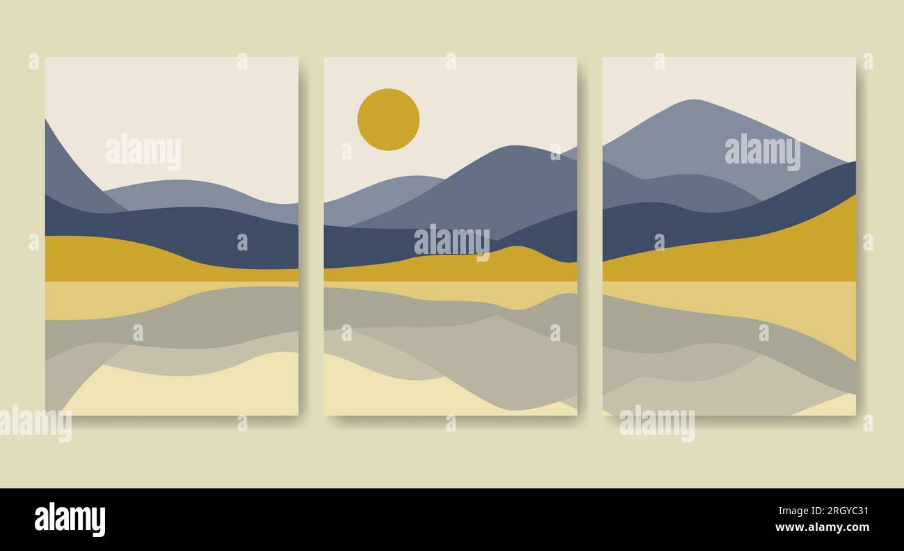 Aesthetic minimalist landscape with lake and mountains printable wall ...