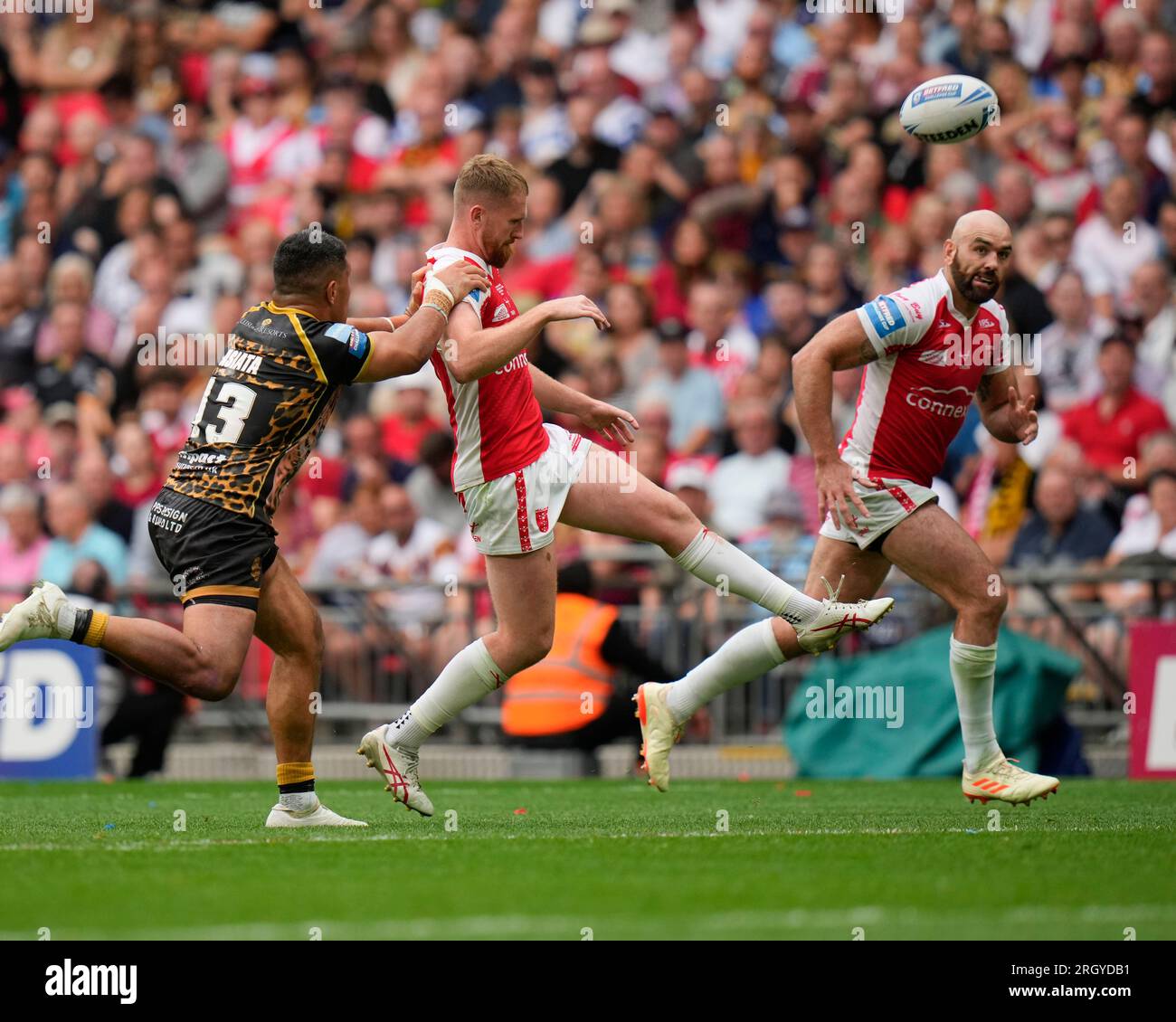 Rowan Milnes #21 of Hull KR puts up a kick during the Betfred Challenge ...