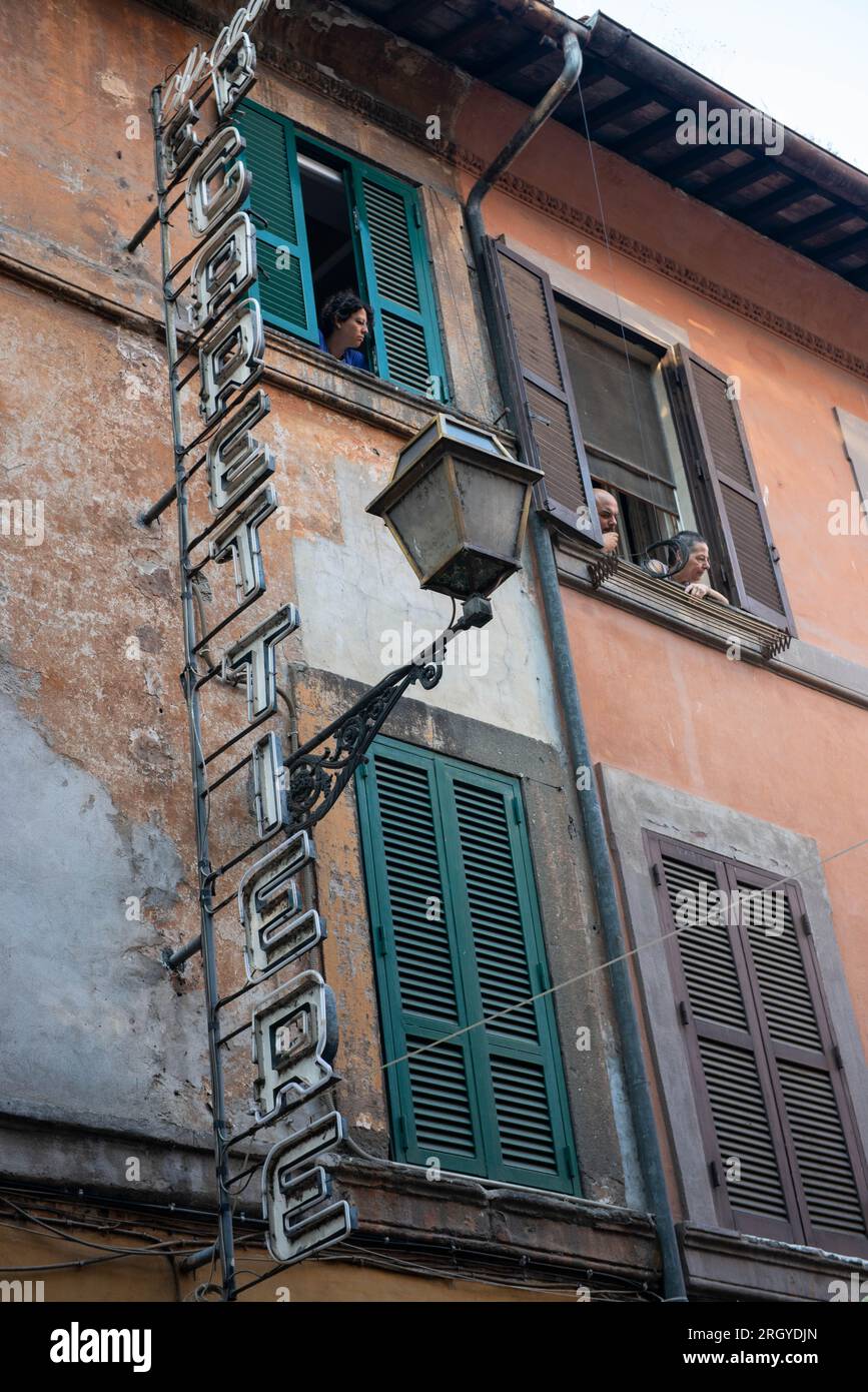 July 31, 2023 - Rome, Italy: Solemn celebration and procession in the streets of Trastevere in honor of Madonna del Carmine, Our Lady of Roman Citizens called "de Noantri". The bearers of the statue weighting 1,6 tons, are the Venerable Confraternity of the Blessed Sacrament and Maria del Carmine in Trastevere. The feast was officially instituted in 1927, but the origins date back to the 16th century. In 1535, after a flood, a statue of Mary carved out of cedar wood was found along the shores of the Tiber river. © Andrea Sabbadini Stock Photo