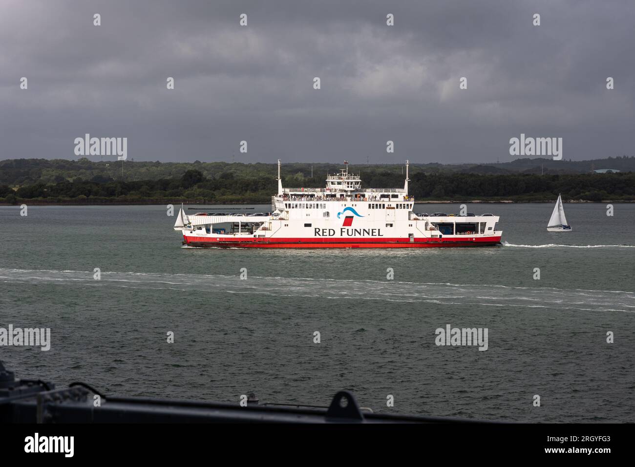 Red Funnel car and passenger ferry, Red Falcon, leaving Southampton to Ryde. Stock Photo