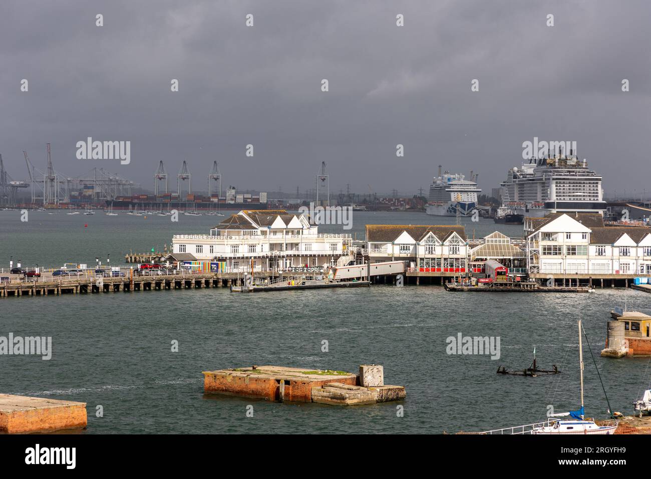 Southampton port with two ships docked, with clouds Stock Photo - Alamy
