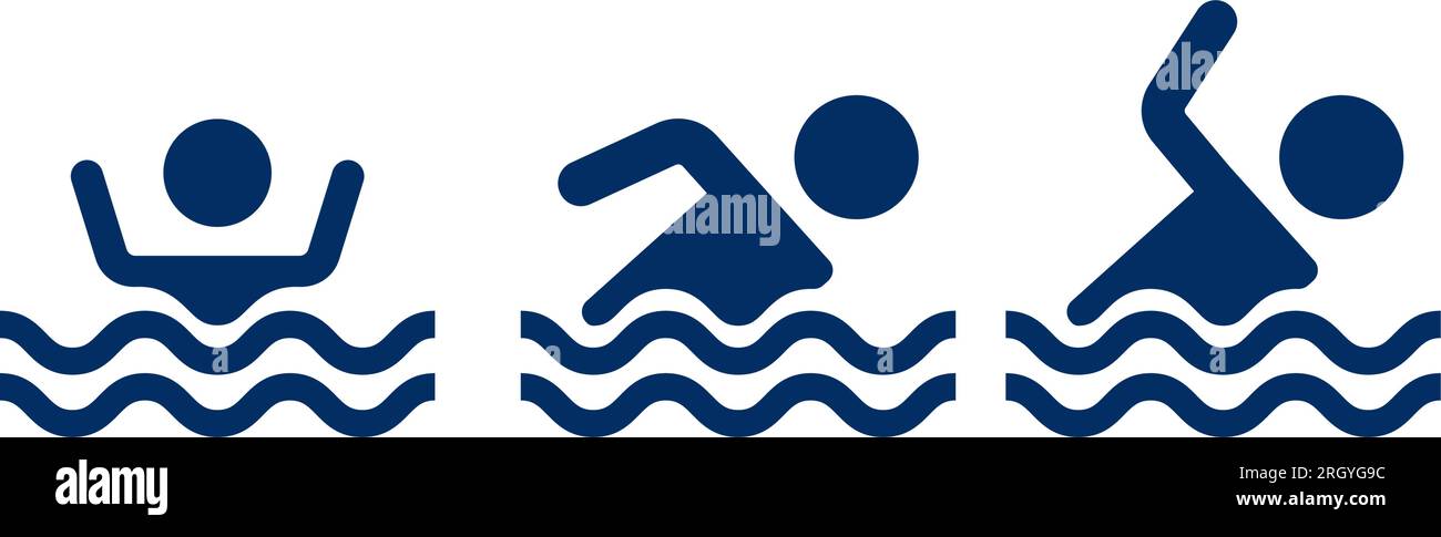 Swimmer sign icons. Swimming on water with waves symbol. Stock Vector