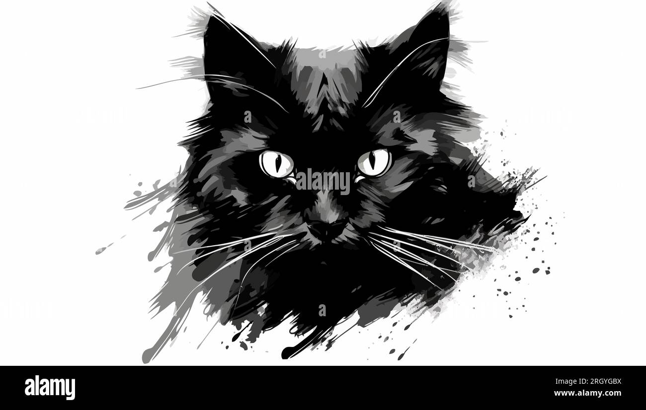 Watercolor drawing a cat. Abstract image of cute black cat. Vector