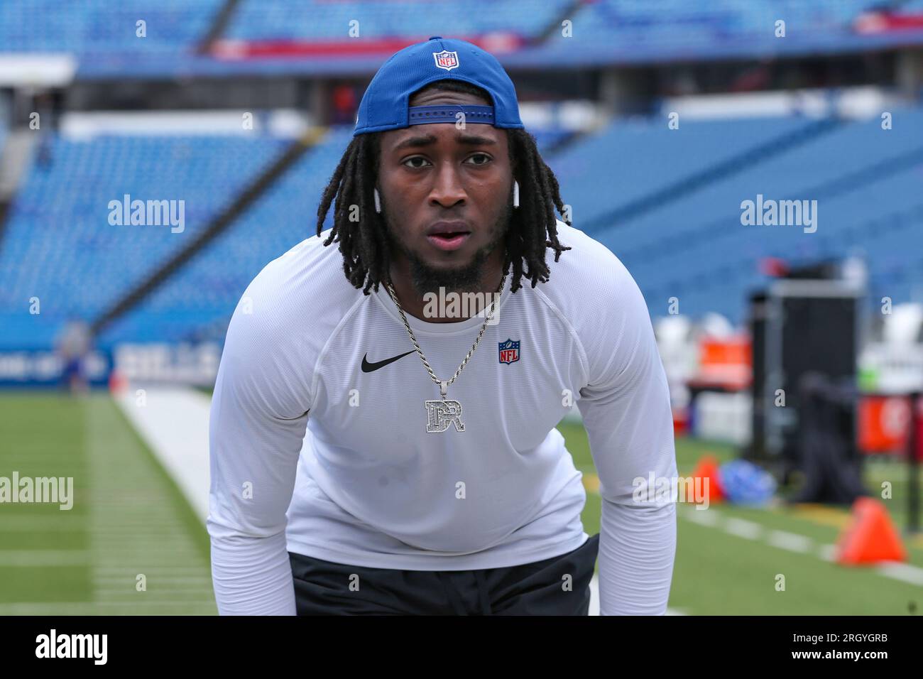 Indianapolis Colts cornerback Darius Rush (30) warms up before an NFL pre-season  football game against the Buffalo Bills, Saturday, Aug. 12, 2023, in  Orchard Park, N.Y. (AP Photo/Gary McCullough Stock Photo - Alamy