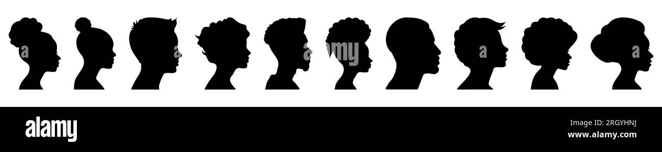 Profile silhouette faces of different people. Vector illustration isolated on white background Stock Vector