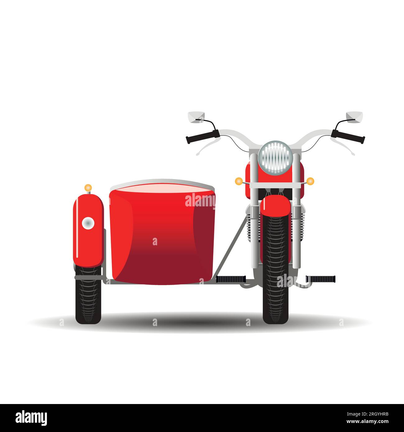 Red motorcycle with a sidecar, front view. Vector. Stock Vector
