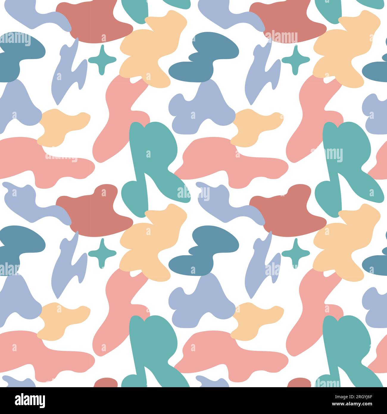 Seamless pattern multicolored abstract spots, memphis style, 90s. Abstract texture, stains, blots, drops. Bright vector illustration for wrapping pape Stock Vector