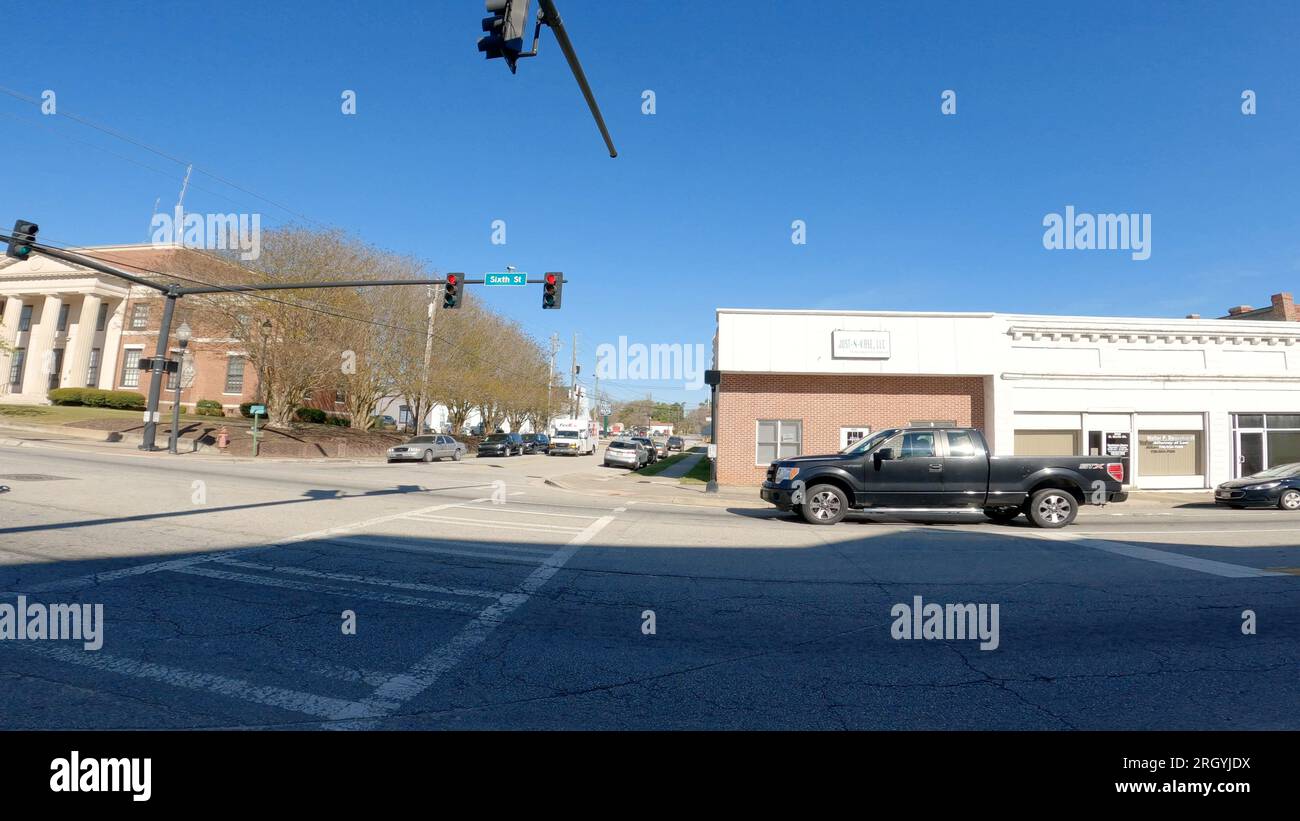 Burke County, Ga USA - 03 16 23: Downtown Waynesboro traffic small town USA Stock Photo