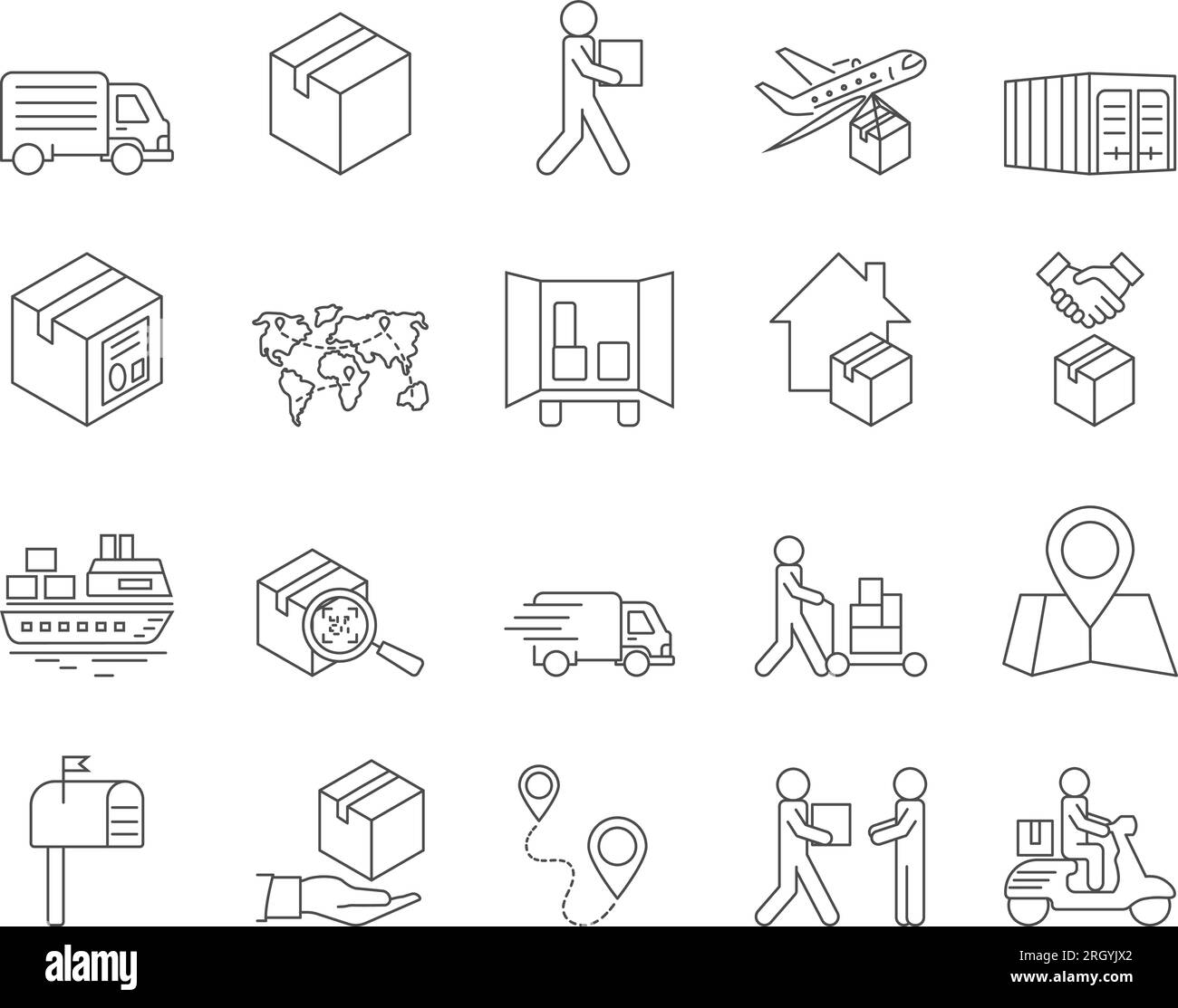 Shipping and Delivery Icons Set. Cargo, Logistics, Parcel. Editable Stroke. Simple Icons Vector Collection Stock Vector