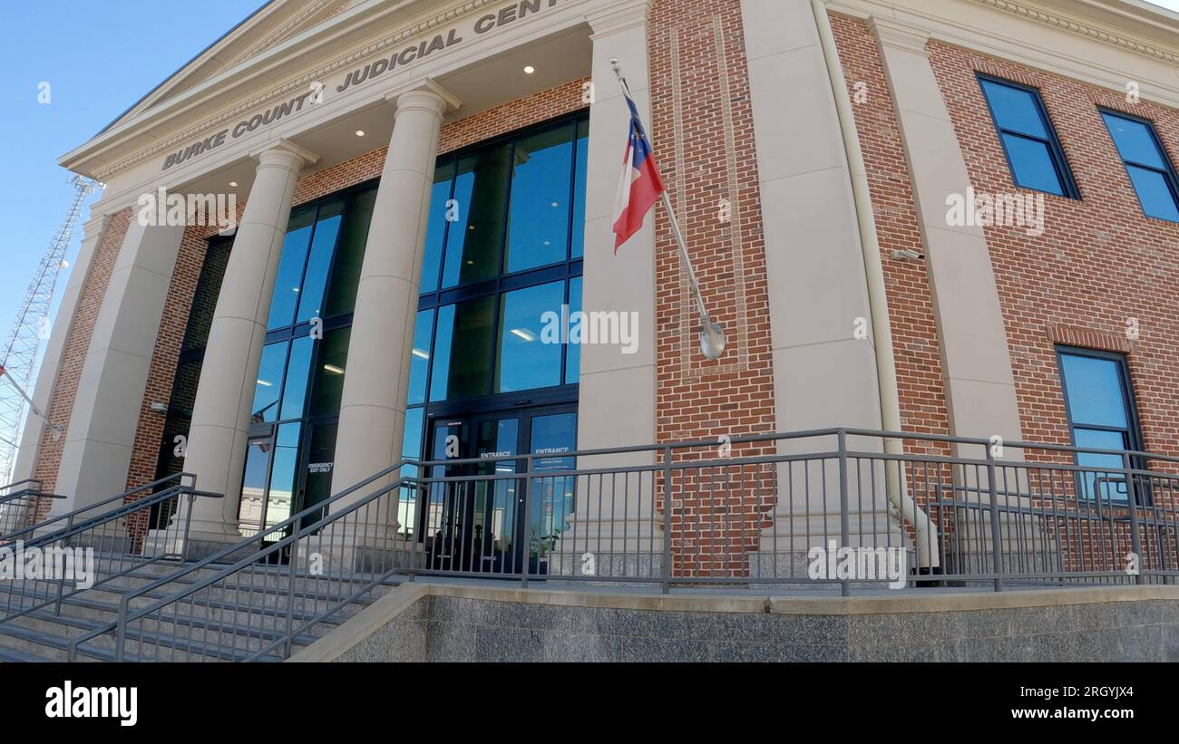 Burke County, Ga USA - 03 16 23: Downtown Waynesboro Burke County Judicial center Stock Photo