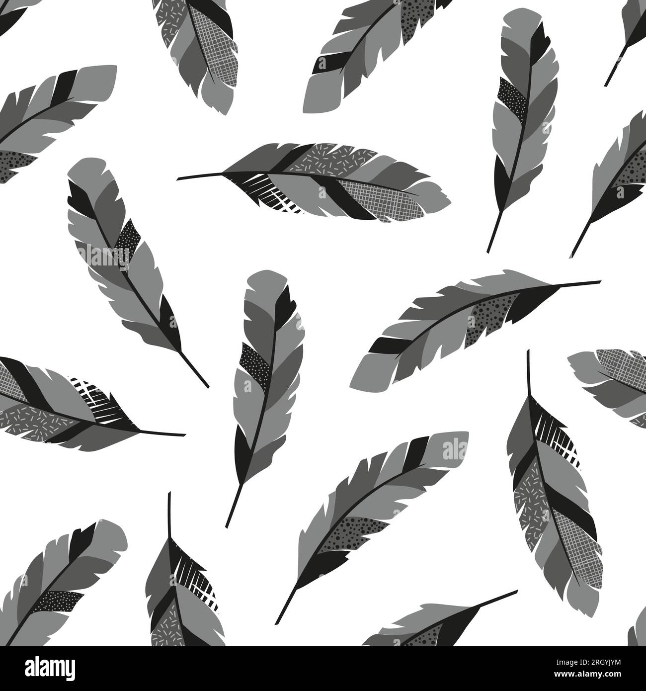 Seamless pattern with feathers. Vector black and white background Stock ...