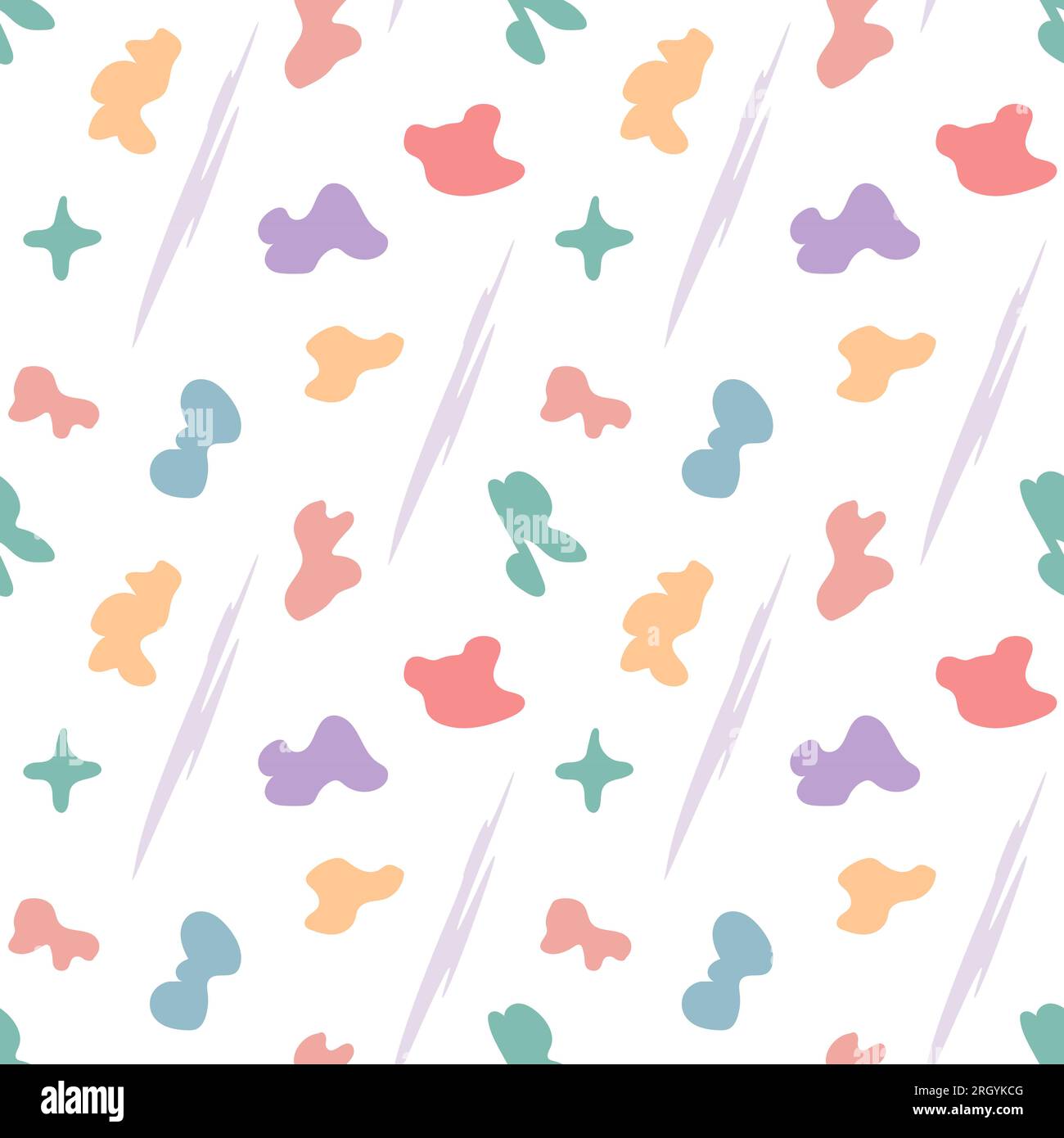 Abstract different multicolored spots pattern on white background. Seamless vector pattern in cartoon and memphis style. Bright illustration for wrapp Stock Vector