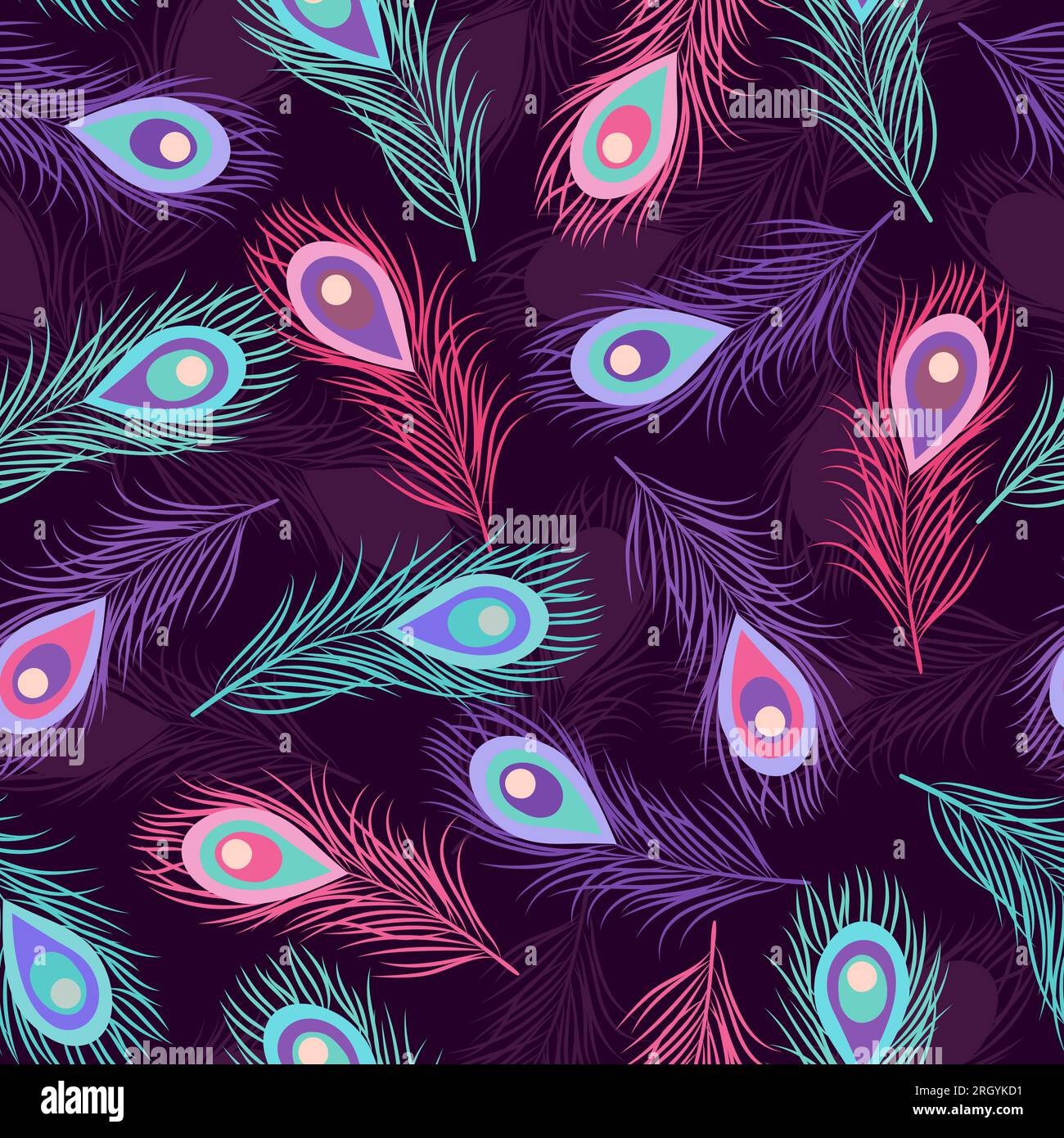 Seamless hand drawn peacock feathers pattern. Vector colorful background. Stock Vector