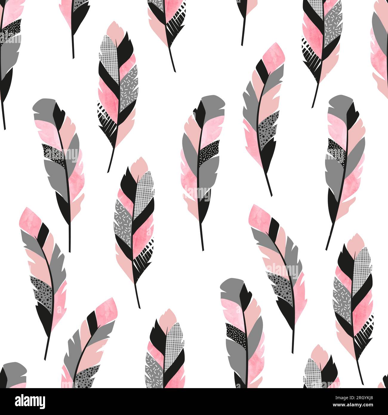 Seamless vector pattern with decorative feathers. Stock Vector