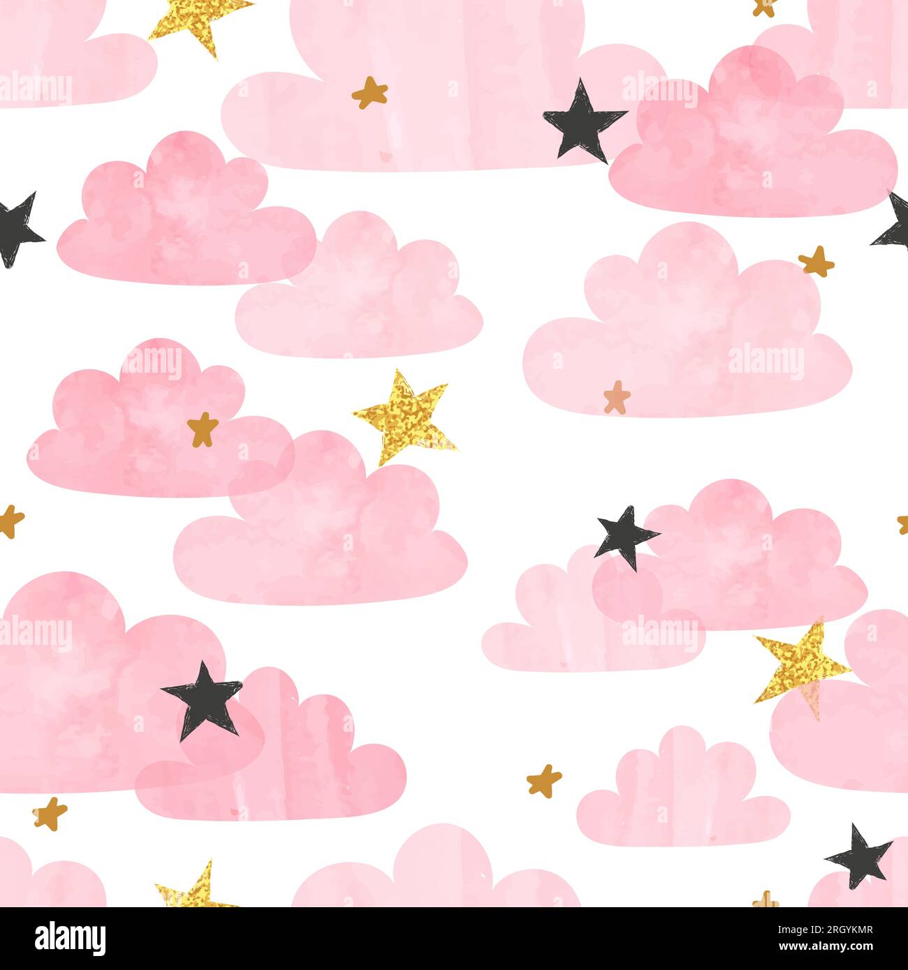 Seamless vector pink watercolor clouds and stars pattern Stock Vector ...