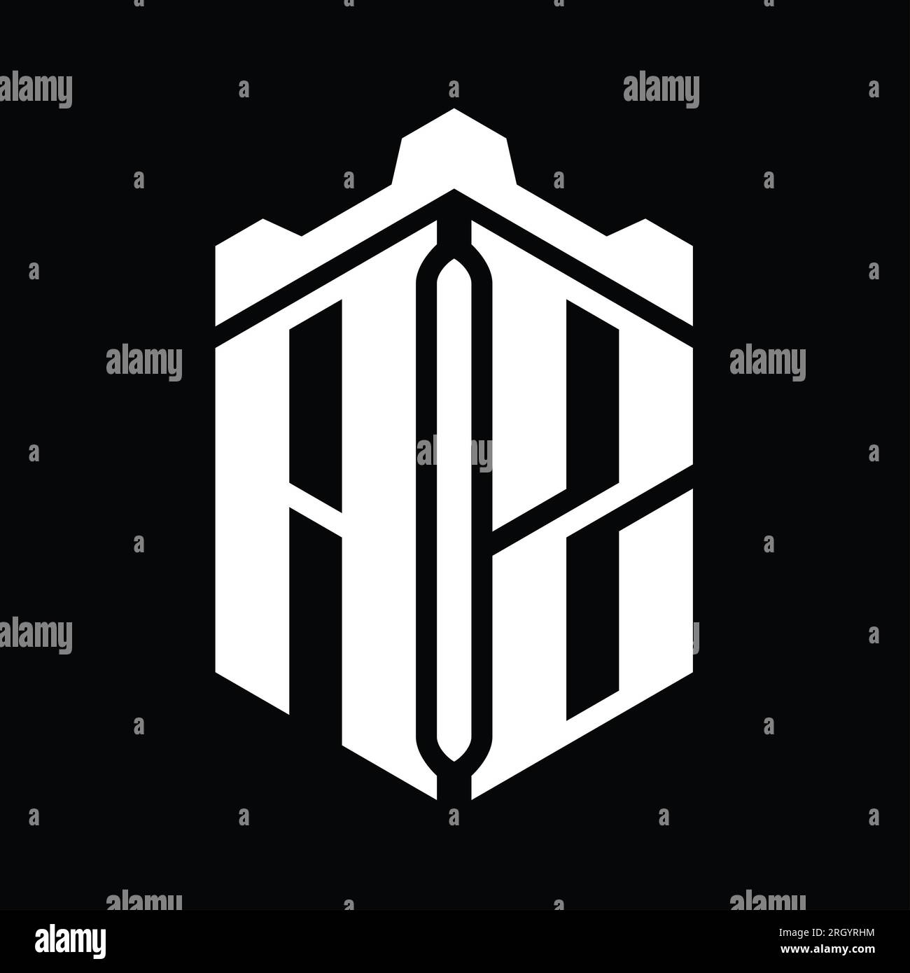 AZ Letter Logo monogram hexagon shape with crown castle geometric style ...