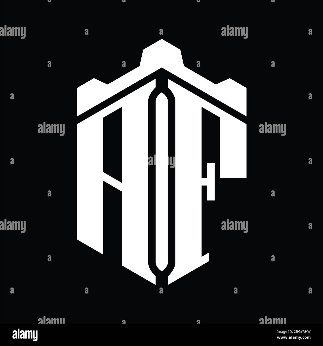 AF Letter Logo monogram hexagon shape with crown castle geometric style ...