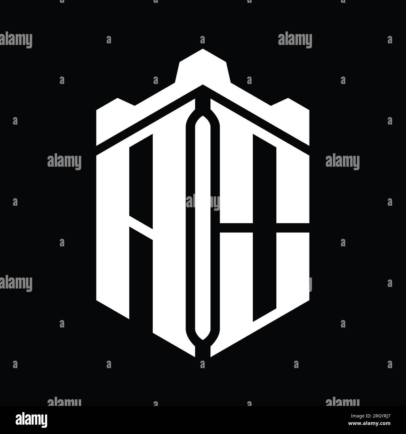AO Letter Logo monogram hexagon shape with crown castle geometric style ...