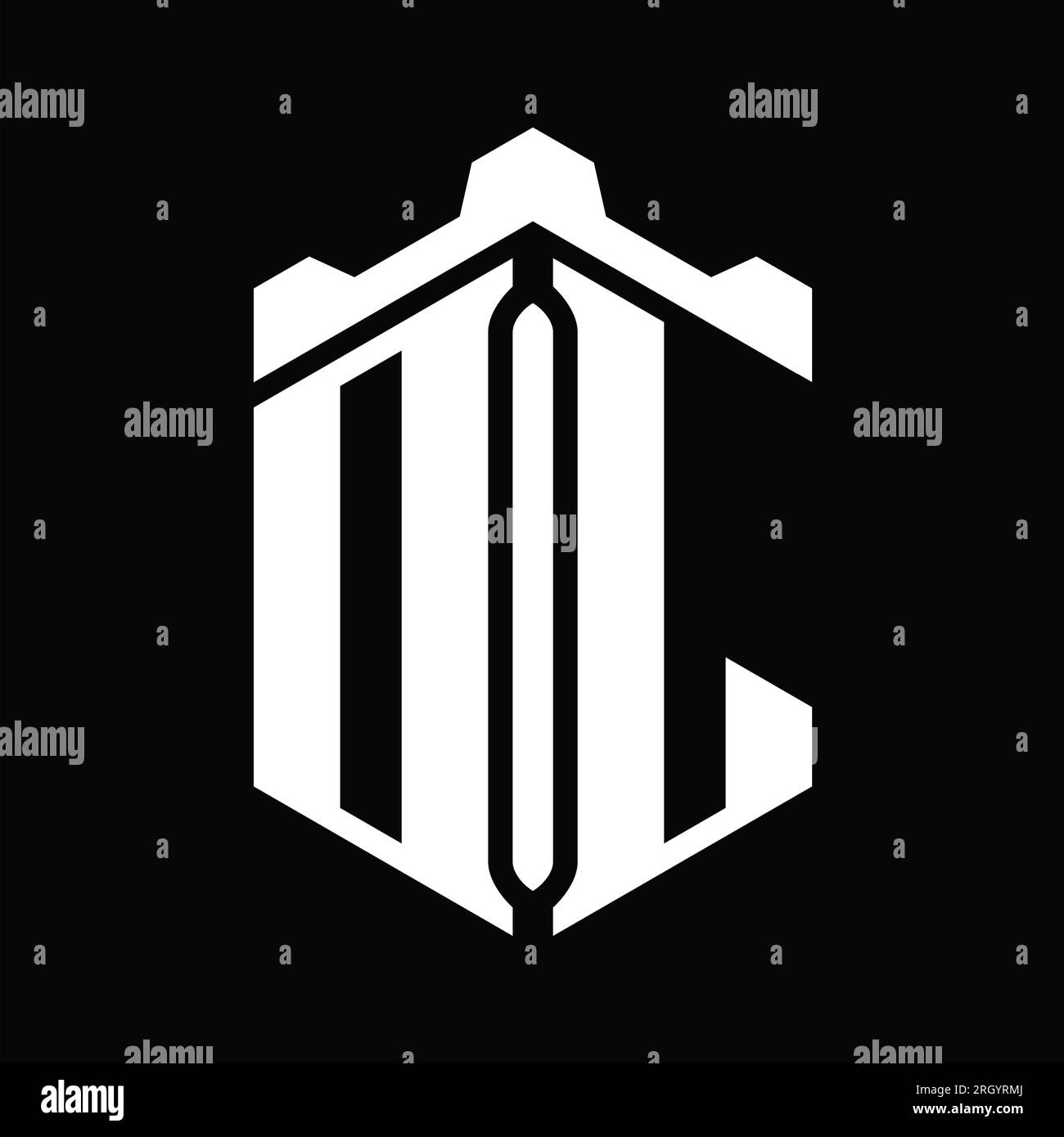 DL Letter Logo monogram hexagon shape with crown castle geometric style ...