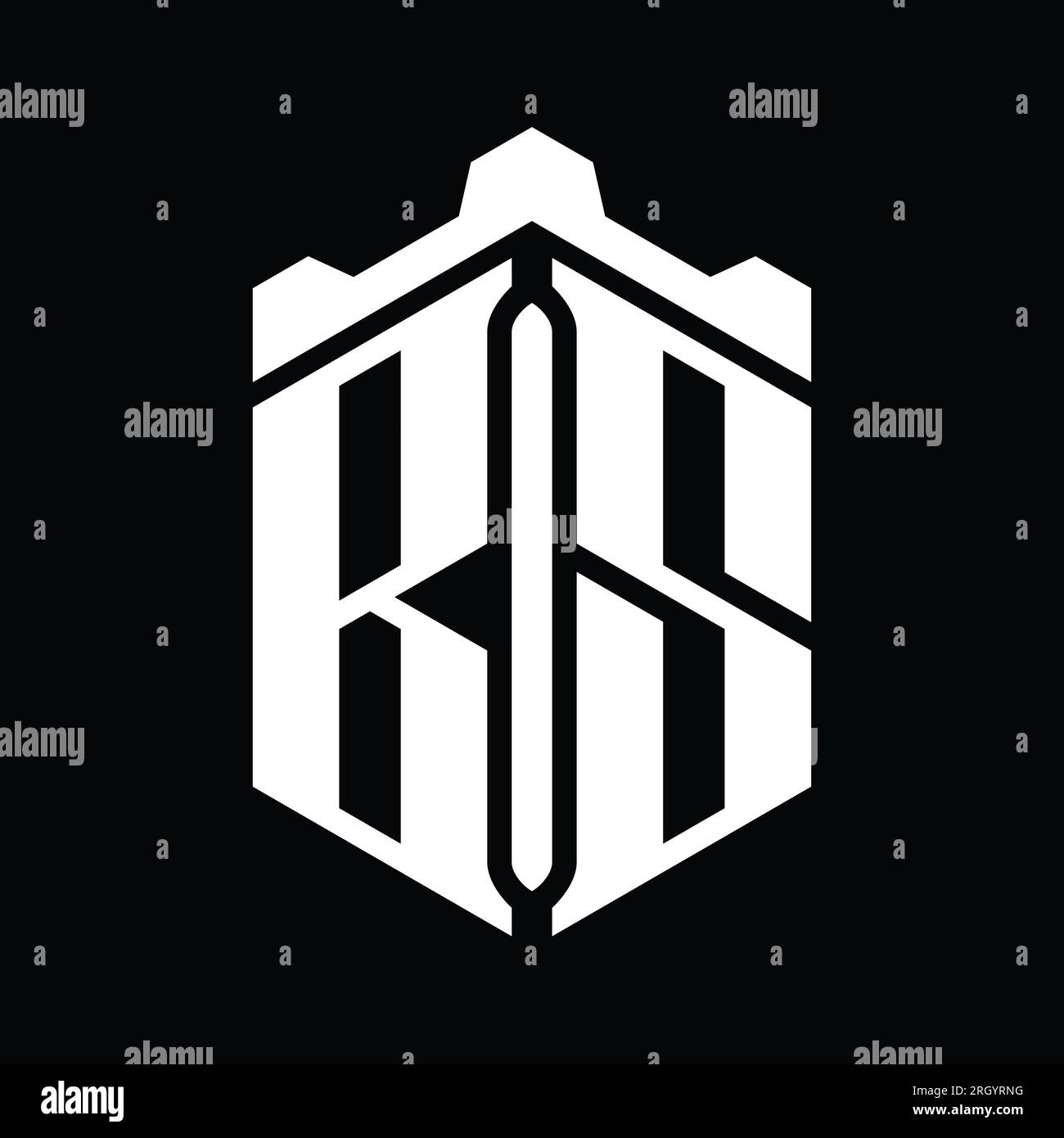 BS Letter Logo monogram hexagon shape with crown castle geometric style design template Stock Photo