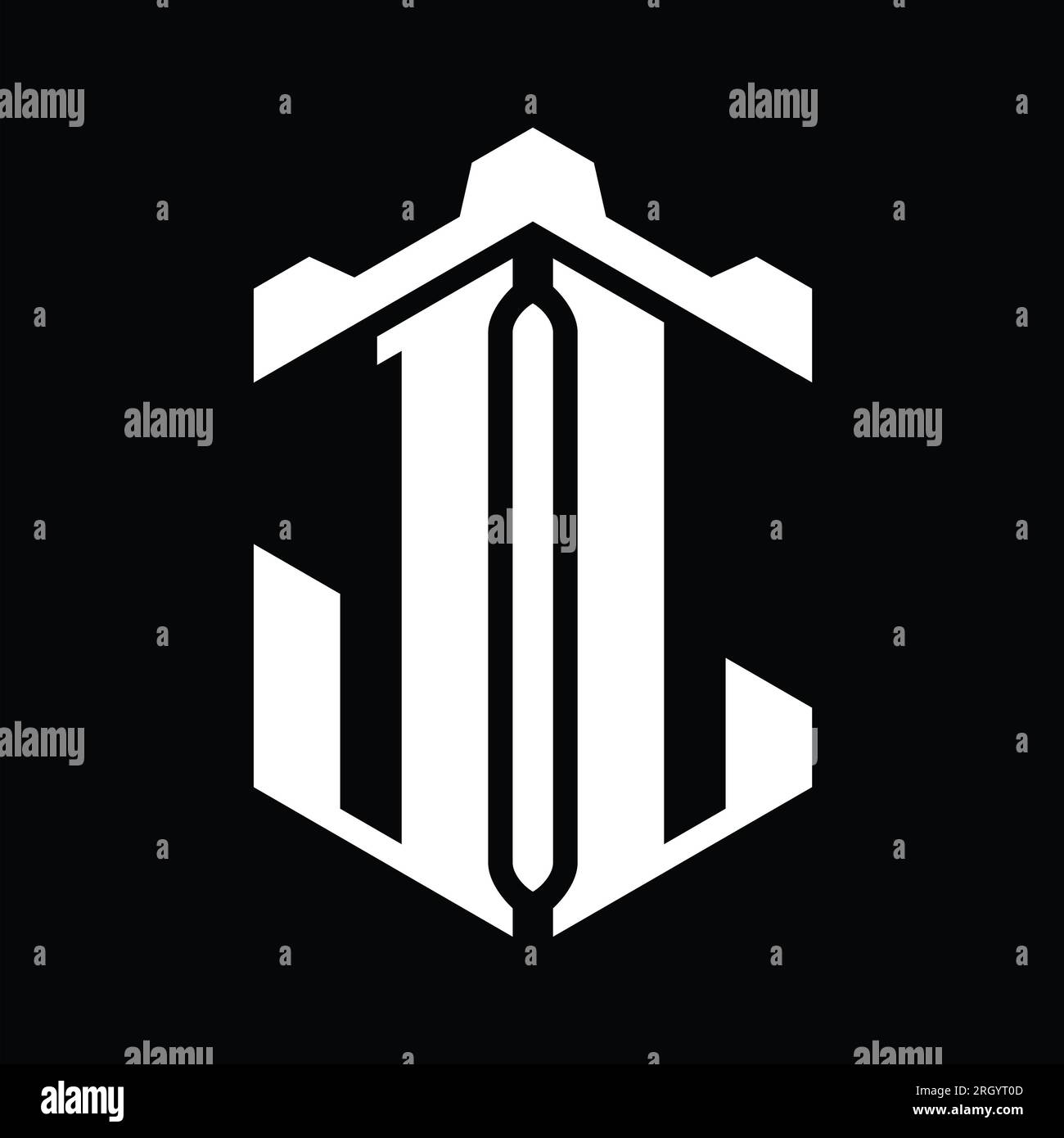 JL Letter Logo monogram hexagon shape with crown castle geometric style ...