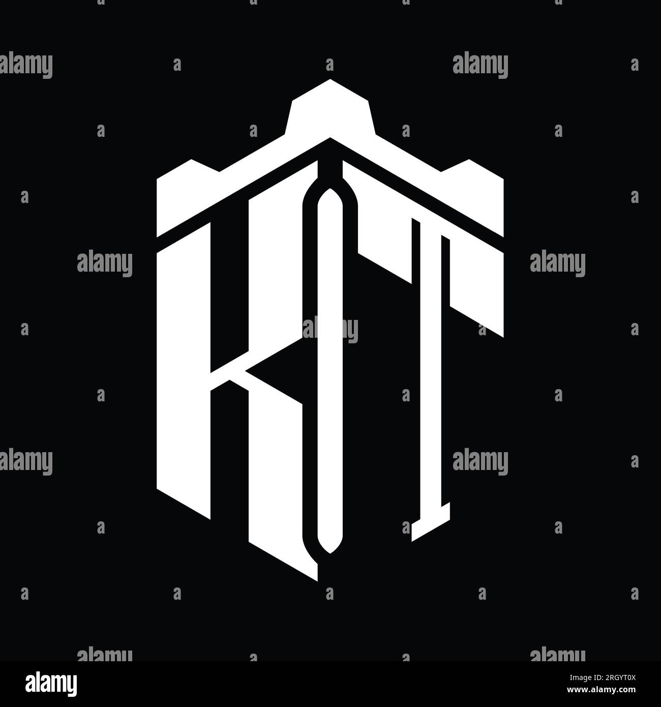 KT Letter Logo monogram hexagon shape with crown castle geometric style ...
