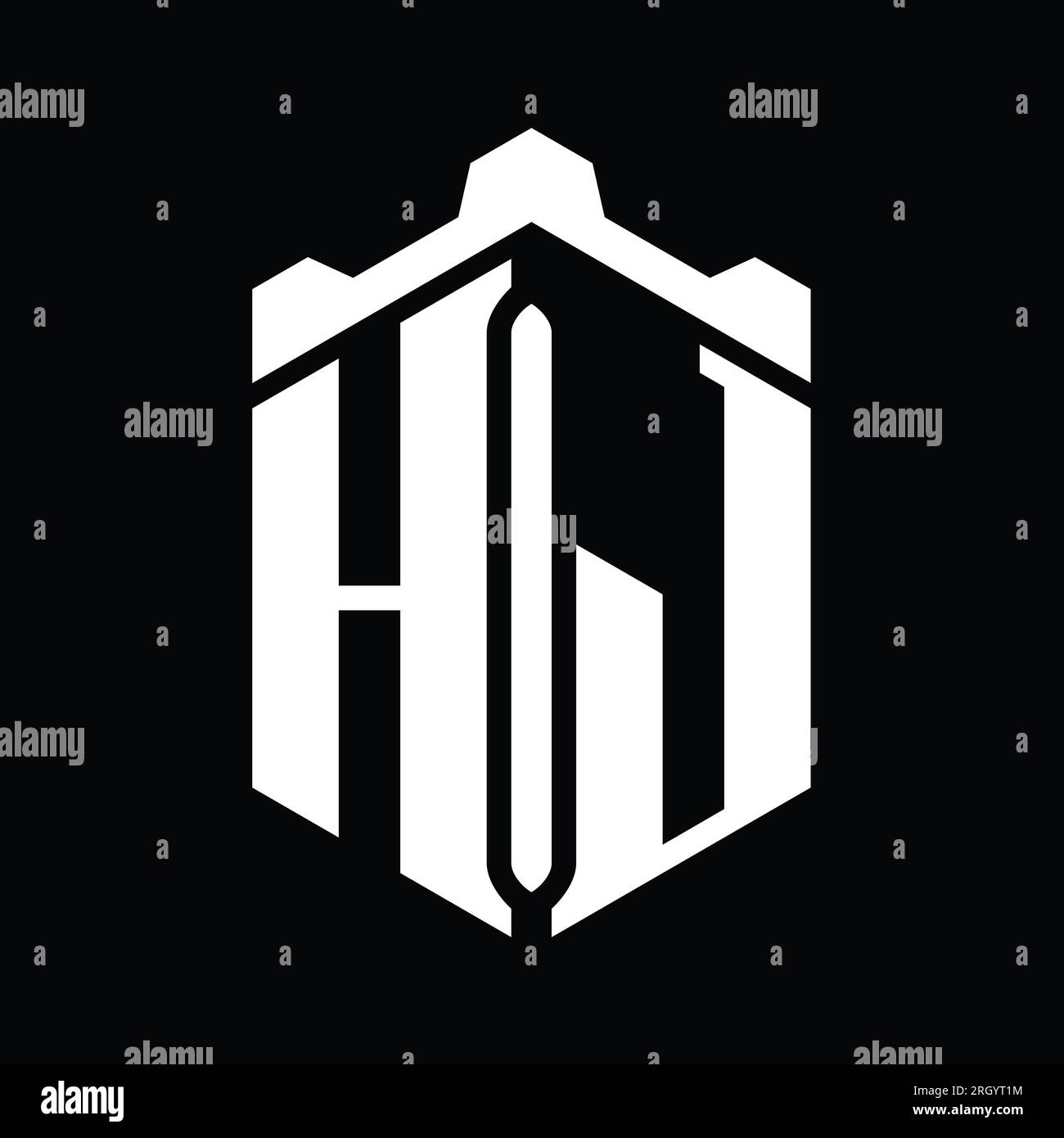 HJ Letter Logo monogram hexagon shape with crown castle geometric style ...