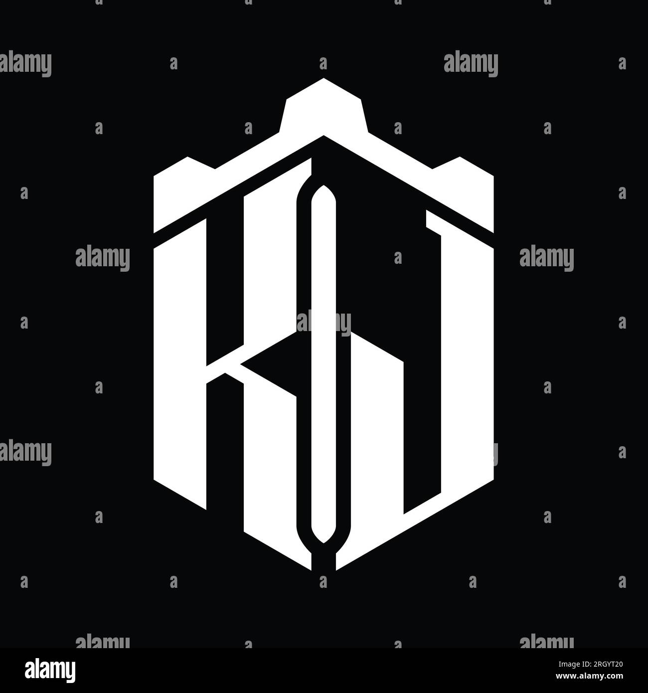 KJ Letter Logo monogram hexagon shape with crown castle geometric style ...