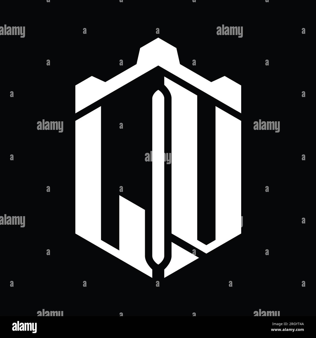 LV Letter Logo monogram hexagon shape with crown castle geometric style ...