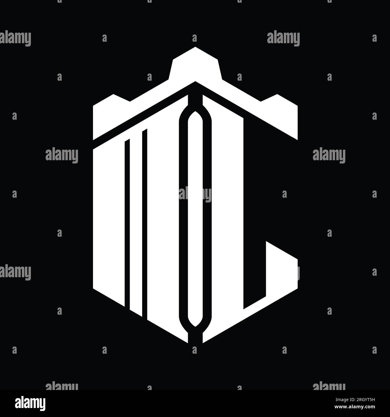 ML Letter Logo monogram hexagon shape with crown castle geometric style ...