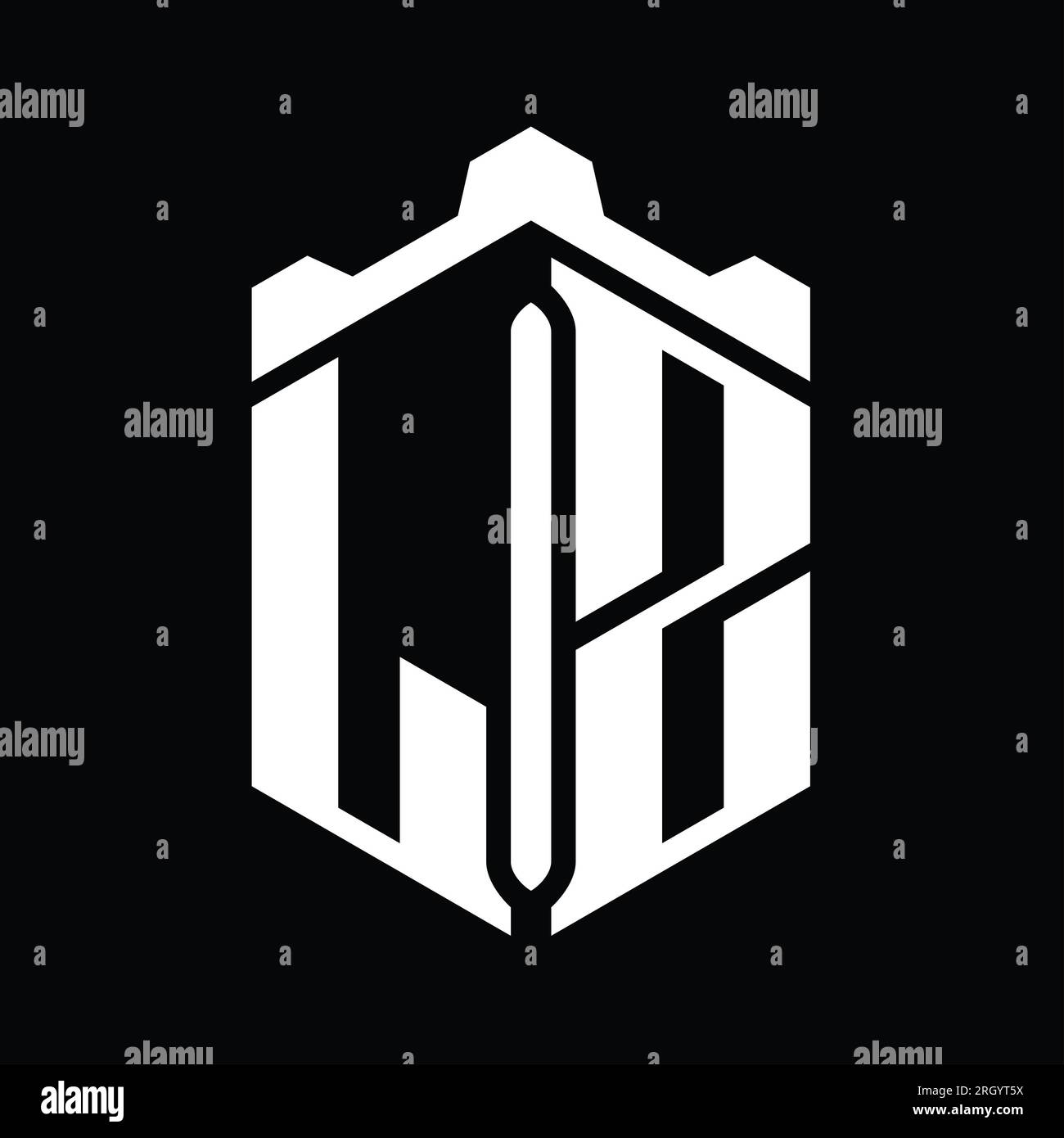 LZ Letter Logo monogram hexagon shape with crown castle geometric style ...