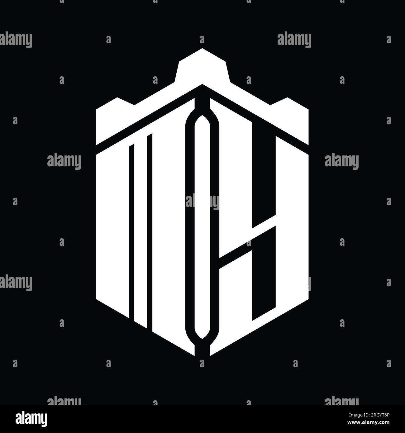 MY Letter Logo monogram hexagon shape with crown castle geometric style ...