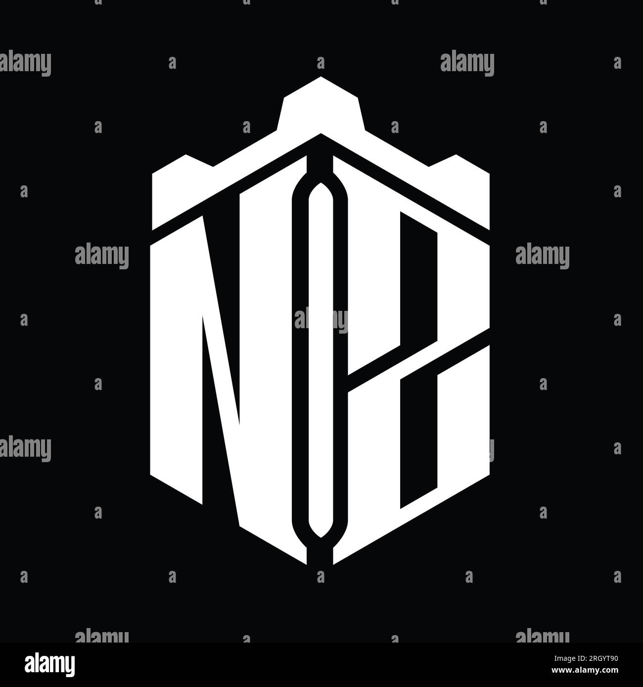 NZ Letter Logo monogram hexagon shape with crown castle geometric style ...