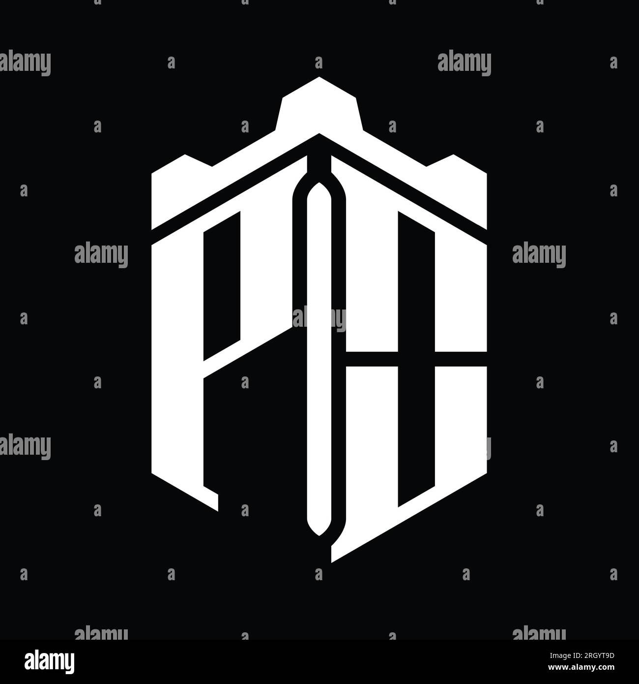 PO Letter Logo monogram hexagon shape with crown castle geometric style ...