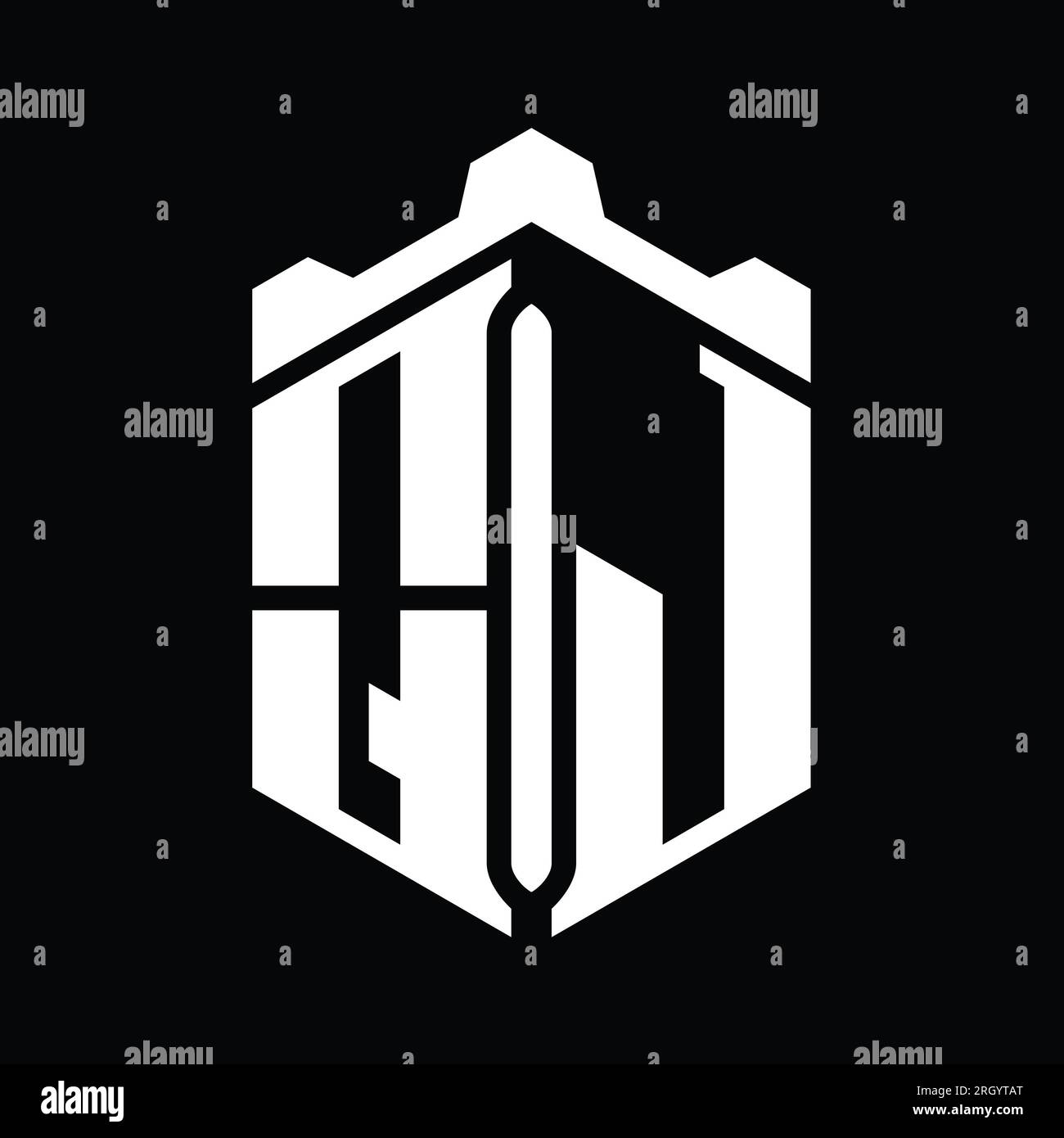 QJ Letter Logo monogram hexagon shape with crown castle geometric style ...
