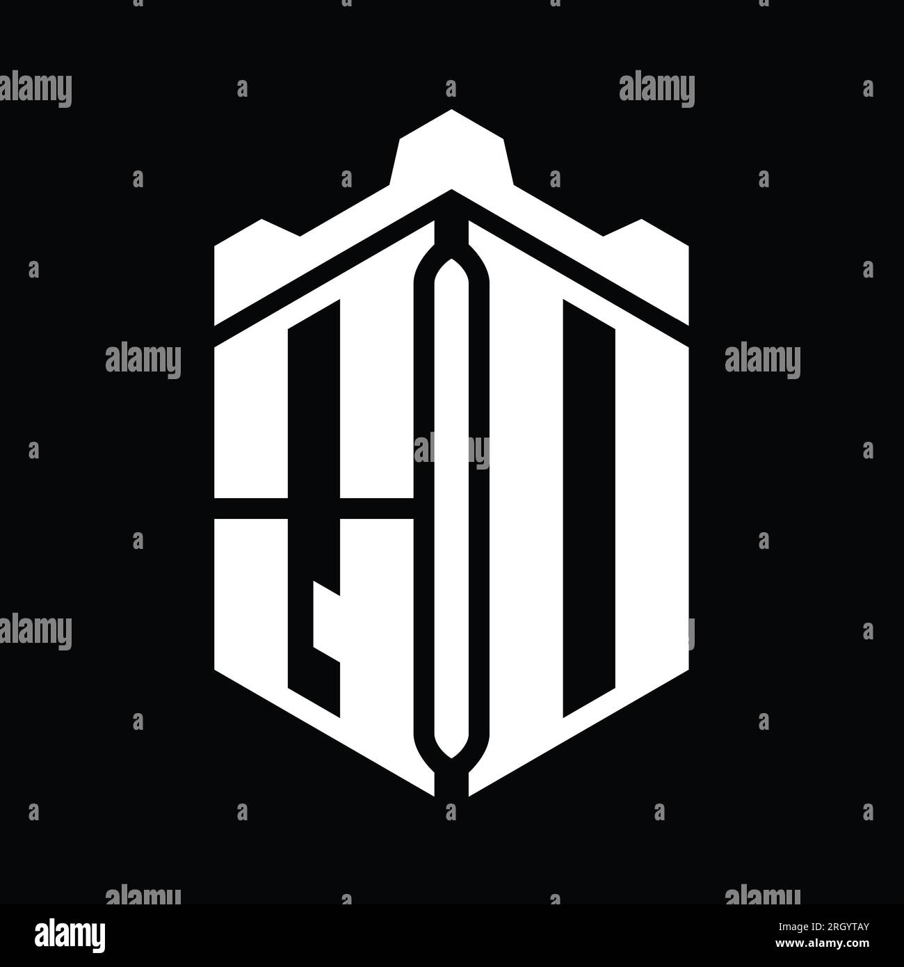 QD Letter Logo monogram hexagon shape with crown castle geometric style ...