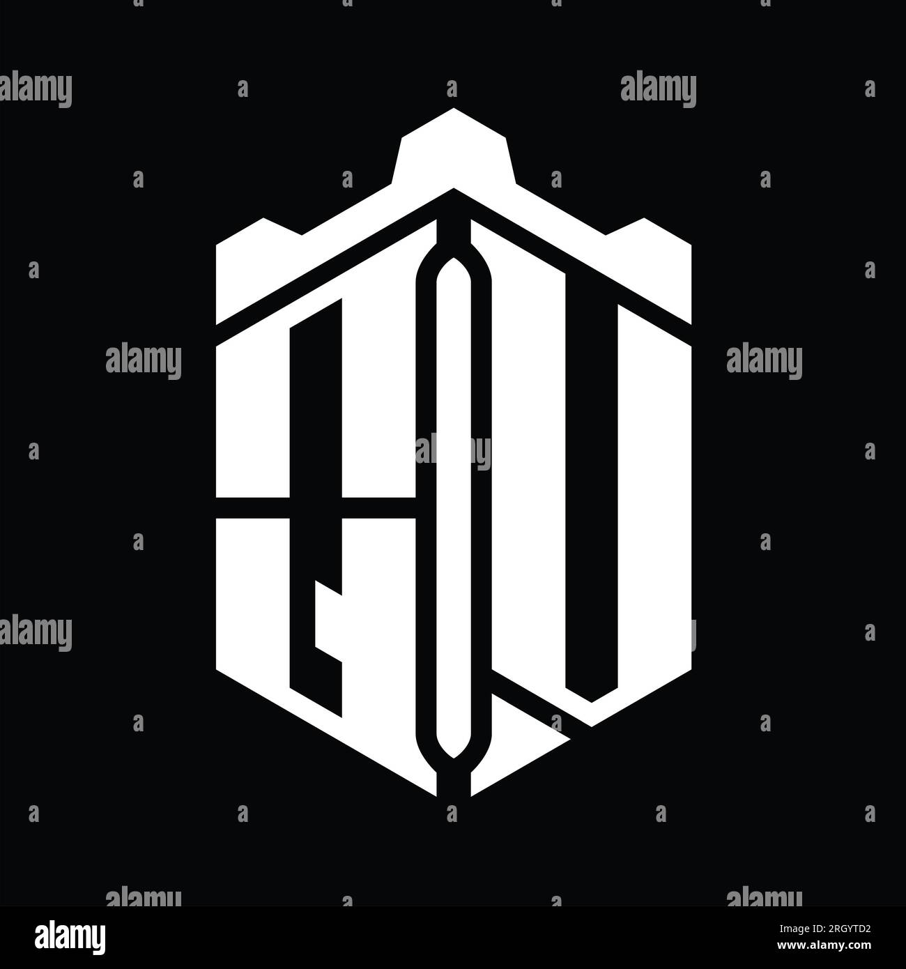 QV Letter Logo monogram hexagon shape with crown castle geometric style ...