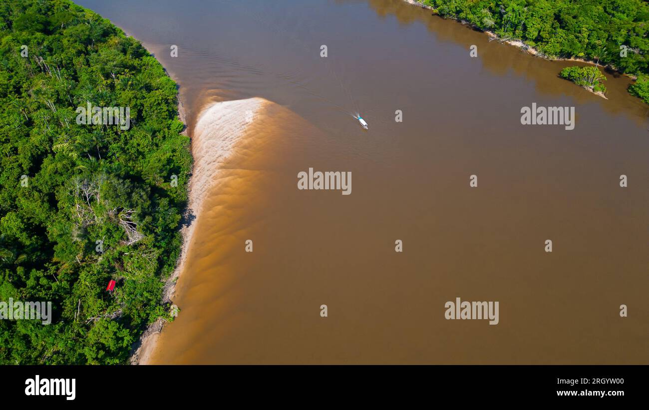 The Amazon rivers in the summer season present white sand beaches