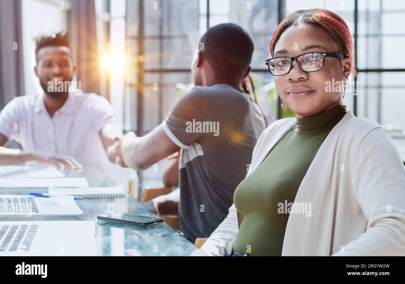 two businessmen making agreement in office Stock Photo