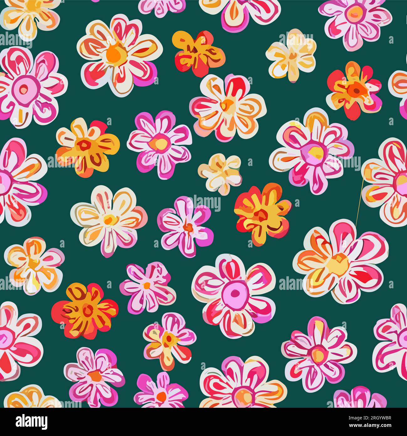 Traditional floral pattern. The colorful flowers are bright and cheerful. The flowers are arranged in an organic, random pattern, creating a unique an Stock Vector