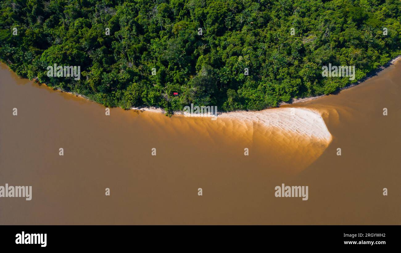 The Amazon rivers in the summer season present white sand beaches