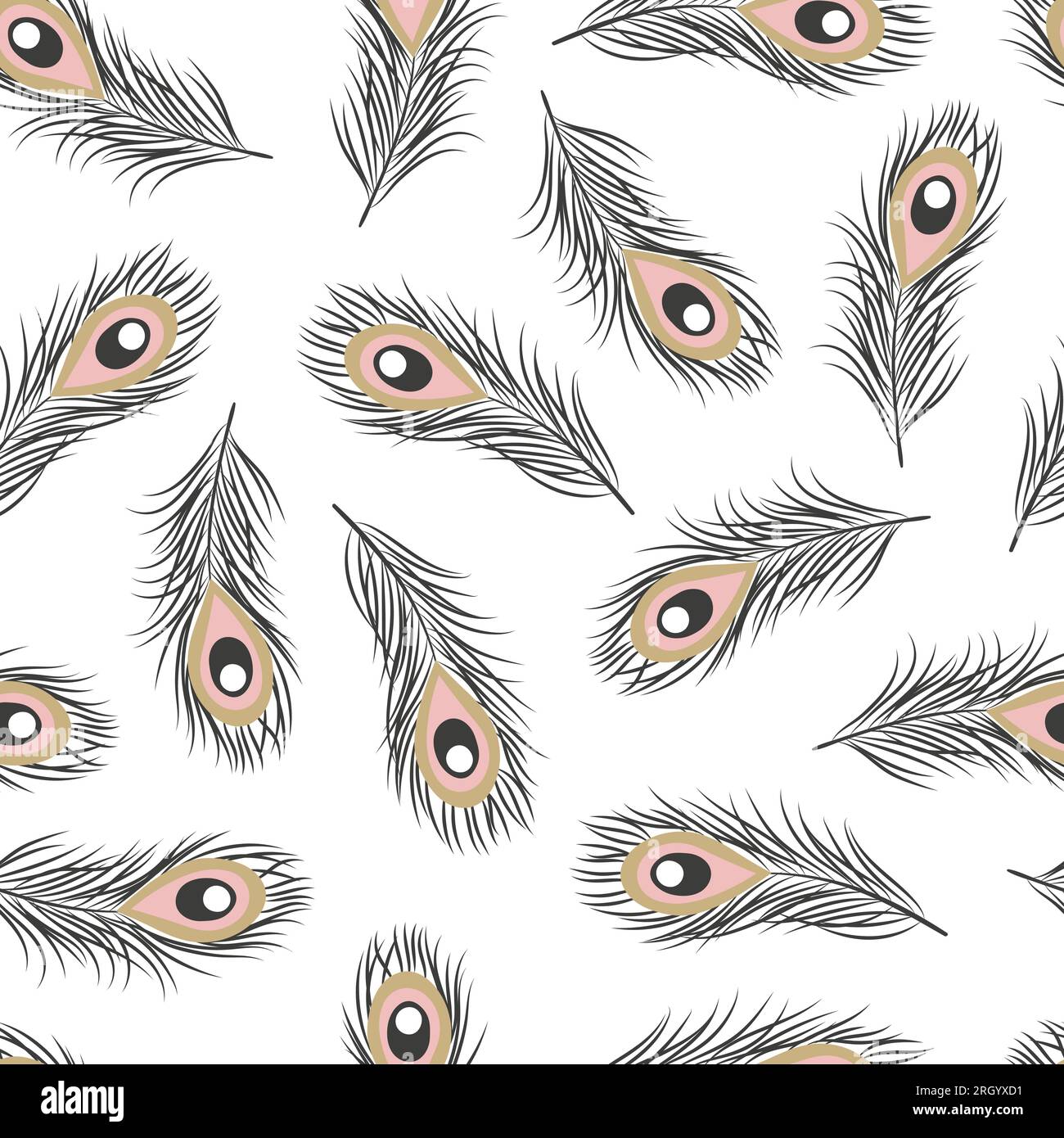 Seamless pattern with hand drawn peacock feathers. Stock Vector